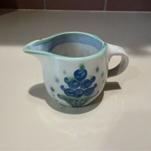 M A Hadley Hand painted Blue and Green Ceramic Pitcher